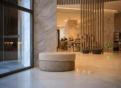 Premium commercial office interior with integrated fire safety and alarm systems