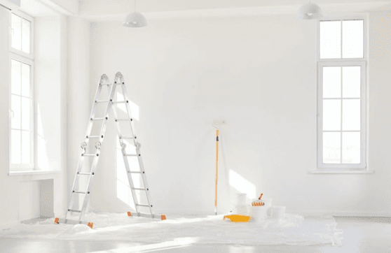 Prepared commercial room during professional painting work