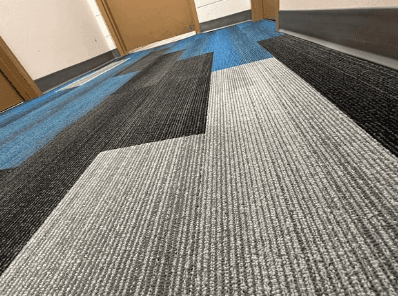 Blue, grey and black commercial carpet tiles