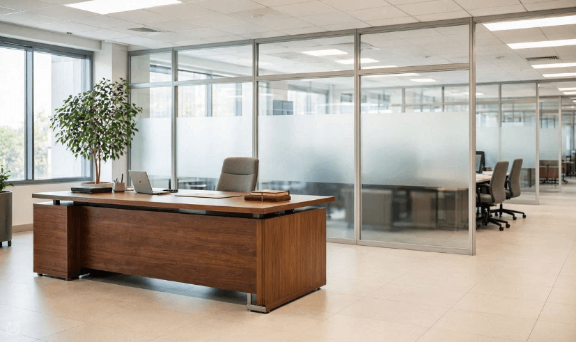 A premium glass-fronted commercial office interior