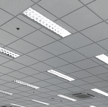 Commercial fibre tile and grid suspended ceiling