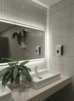 Ceramic wall and floor tiling in a commercial kitchen
